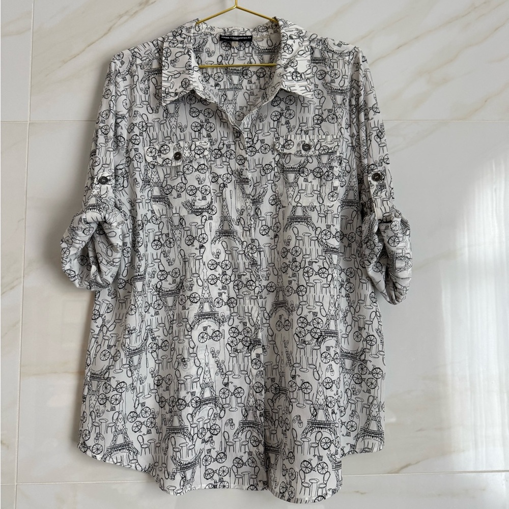 Karl Lagerfeld Paris Sketch Print Button-Front Blouse – XL - Picture 2 of 12